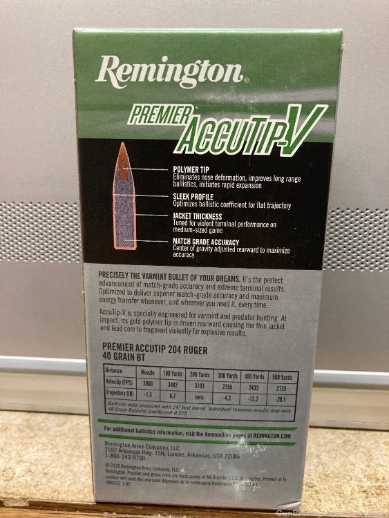 Remington Premier Accutip-V 204 40 GR BT #PRA204B 20 Rounds-img-2