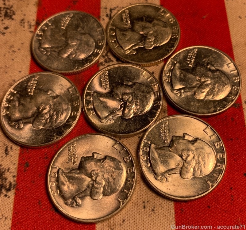 90% Silver Washington Quarters 7 Coin Lot Finer Grade-img-9