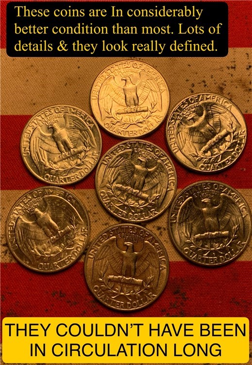 90% Silver Washington Quarters 7 Coin Lot Finer Grade-img-2