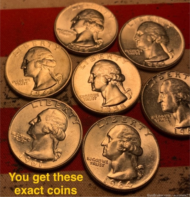 90% Silver Washington Quarters 7 Coin Lot Finer Grade-img-3