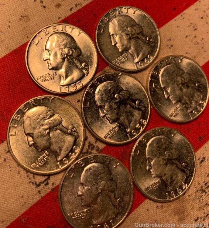 90% Silver Washington Quarters 7 Coin Lot Finer Grade-img-11