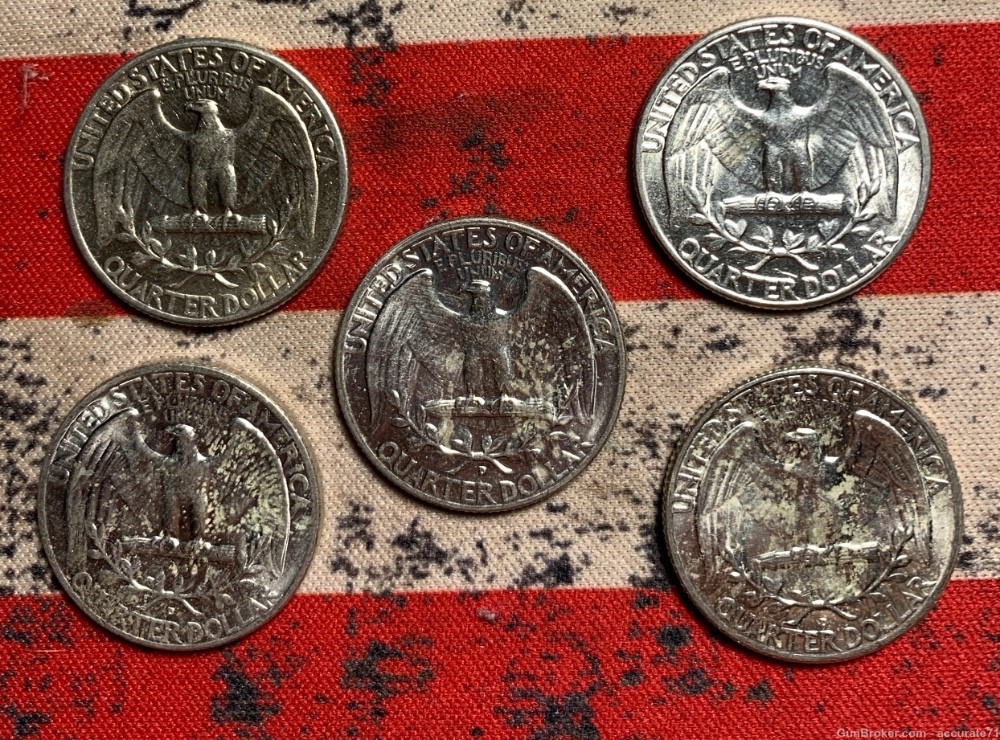 90% Silver Washington Quarters 5 Coins Nicer Grade-img-4