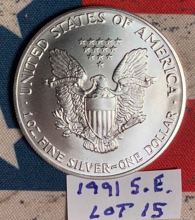 1991 American Silver Eagle $1 Dollar 1oz Silver Coin LOT #15 Uncirculated -img-1
