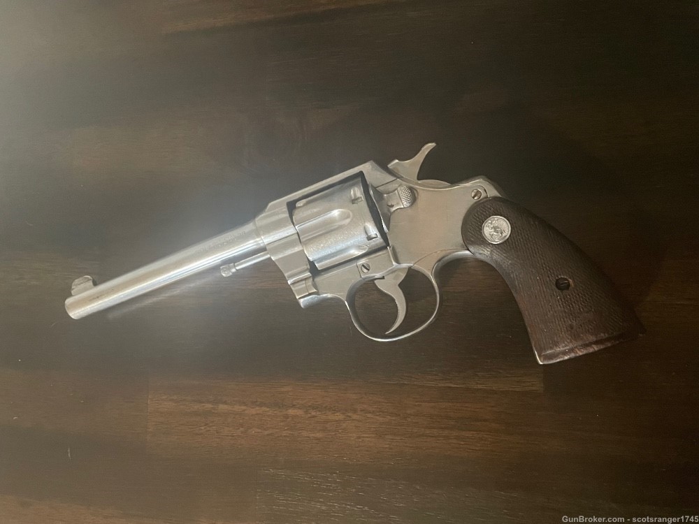 Colt Official Police 1934 Revolver Nickel 38 Special 5” Barrel I Trade-img-0