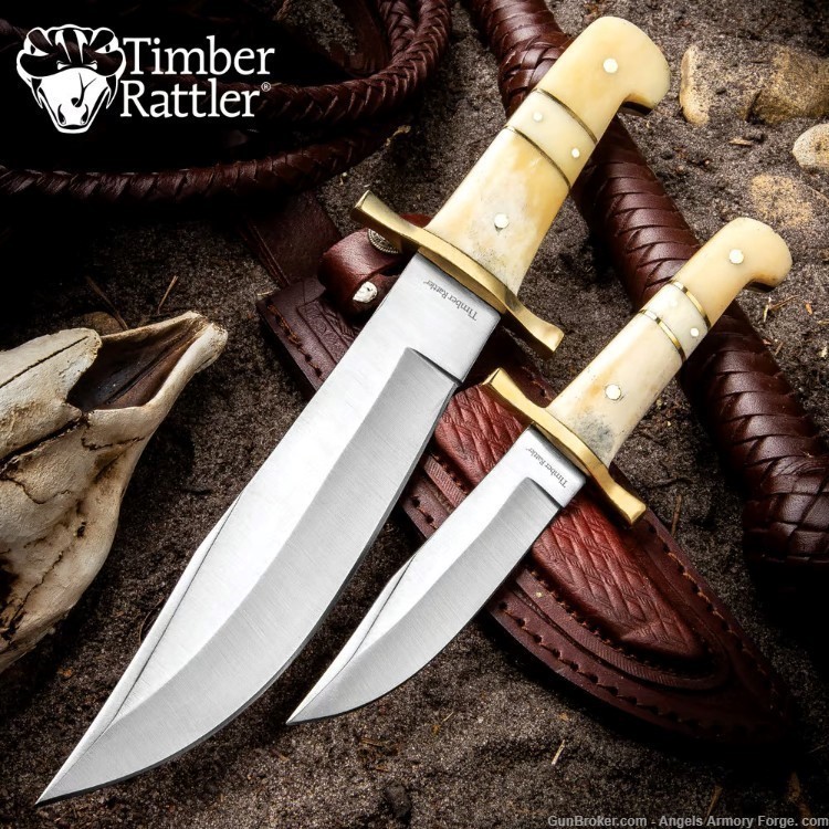 Book # Knife 1 - Timber Rattler Camel Bone (2) Knife Set-img-0