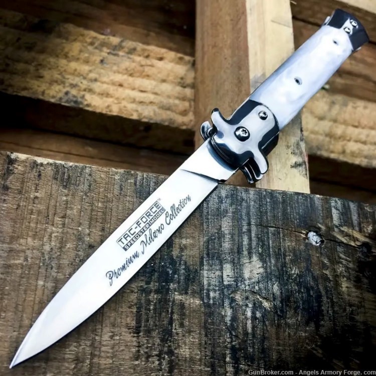 Book Knife # 26 - TAC-FORCE Godfather Pearl Stiletto Spring Assist Open-img-0