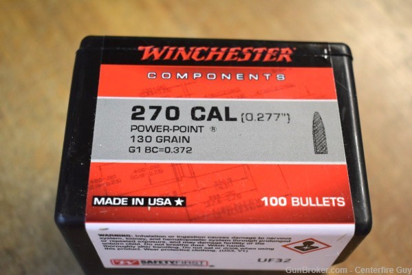 Winchester 270 (.277 Dia) 130 Grain Power Point Bullets-img-0