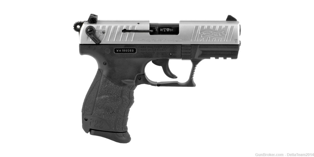 Walther P22Q .22LR Pistol, Semiauto, Nickel Slide, Black Polymer Frame-img-0