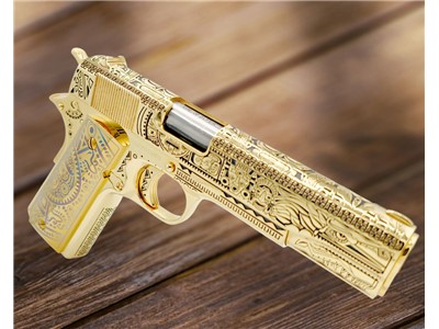 ROCK ISLAND 1911, 38 Super, All 24K GOLD Plated, MAYAN AZTEC Engraved 