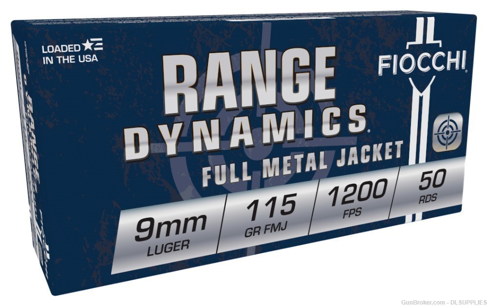 FIOCCHI RANGE DYNAMICS 9MM 115 GRAIN FULL METAL JACKET FMJ AMMO 50 RND BOX-img-0