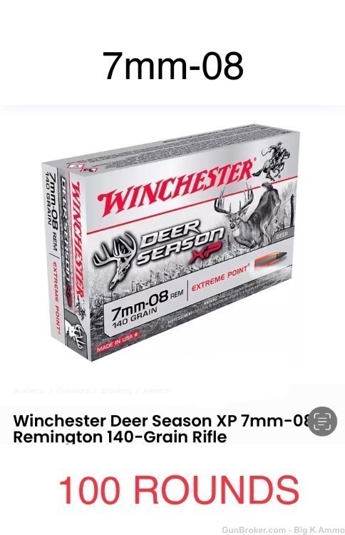 Winchester 7MM-08 remington 140 gr deer season XP 100 Rds $15 shipa-img-0