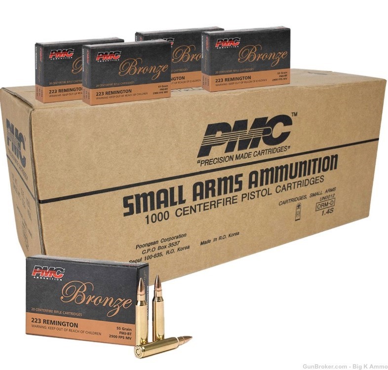 PMC brass 223 rem 55 grain FMJ target practice 1000 Round Case FAST SHIP-img-0