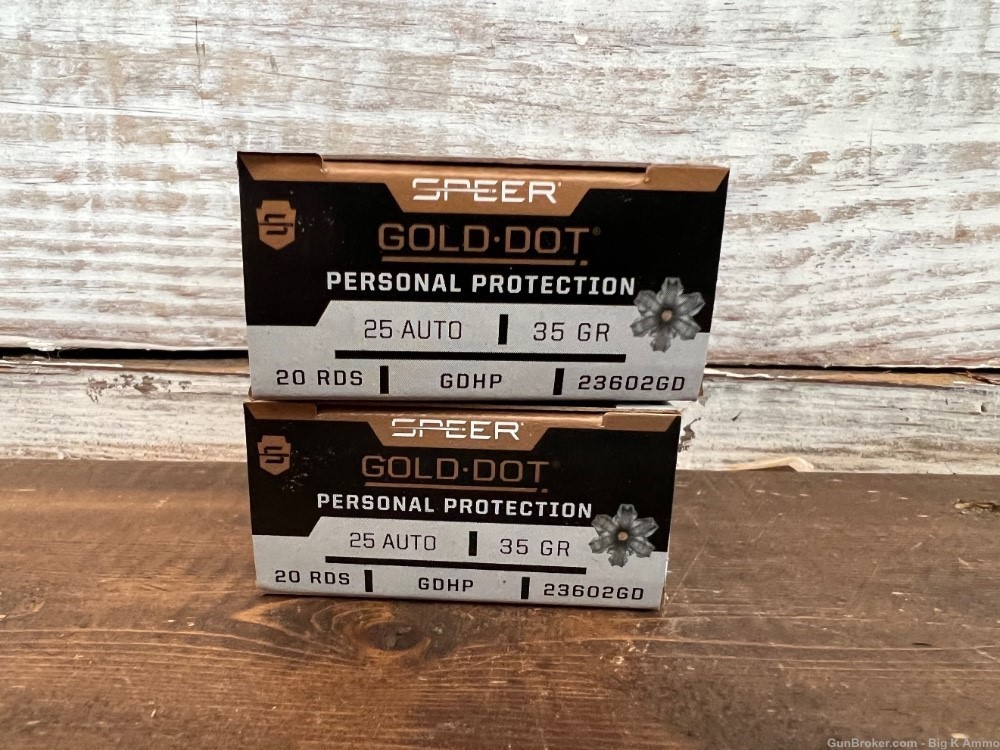25 Auto .25 acp automatic colt pistol Speer gold dot hollow points 40 Rds-img-0