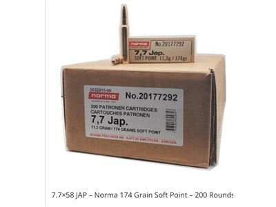 7.7 Japanese ammo norma soft point 174 grain 200 Rds (10 boxes of 20 Rds)