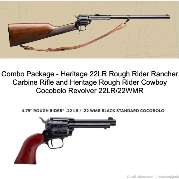 Heritage Combination 22LR Carbine Rifle and 22LR-22WMR Cowboy Revolver Pack-img-0