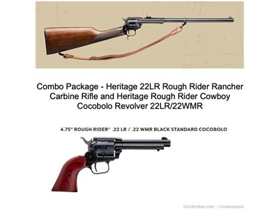 Heritage Combination 22LR Carbine Rifle and 22LR-22WMR Cowboy Revolver Pack