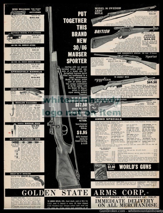 1959 Put Together a MAUSER 30/06Sporter Rifle Golden State Arms PRINT AD-img-0