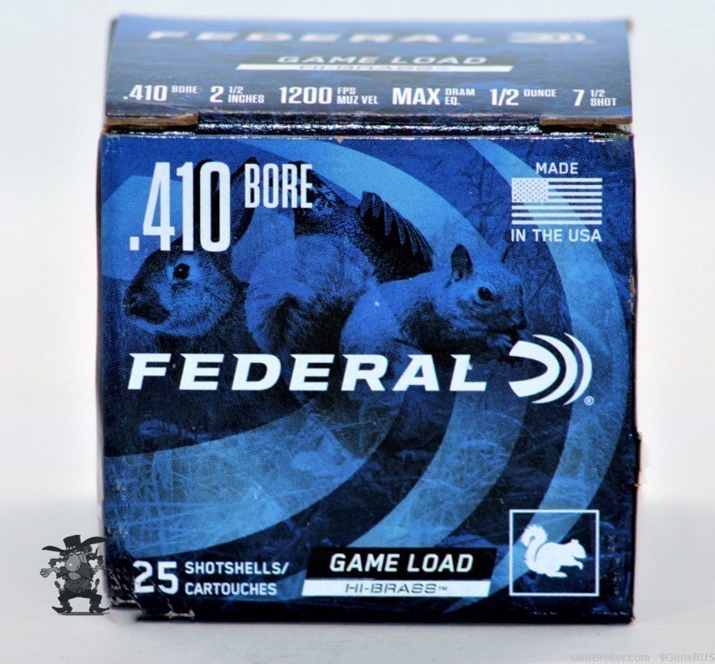 410 FEDERAL GAME-LOAD HI-BRASS  2½ inch  #7.5 Shot - 1/2OZ .410 Shells 25 -img-1