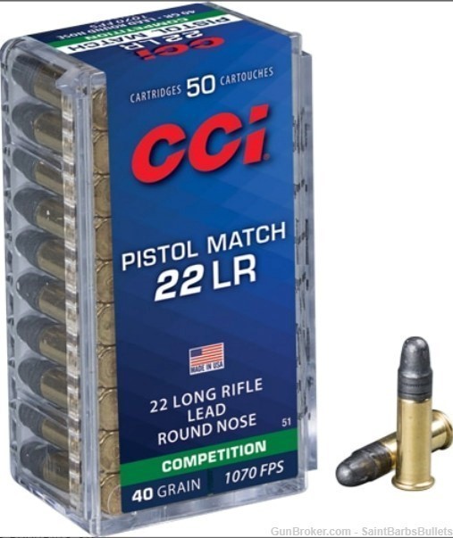 CCI Pistol Match .22 LR 40 Grain Lead Round Nose - 50 Rounds-img-0