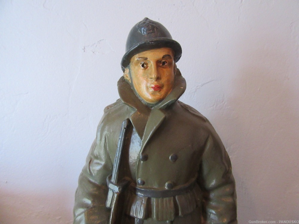 WW1 BELGIAN INFANTRY Soldier Colored Plaster Statuette Yser Front Ypres-img-0