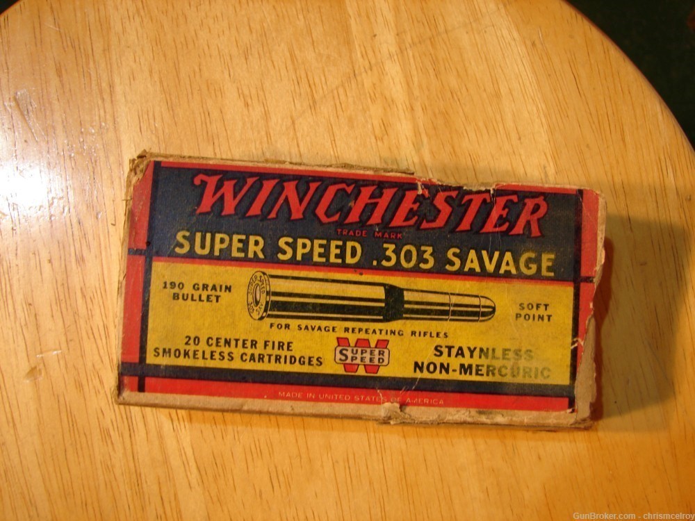 WINCHESTER 303 SAVAGE FACTORY AMMO 20 ROUNDS 190 GRN BOX IN BAD SHAPE-img-2