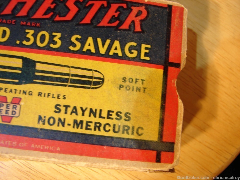 WINCHESTER 303 SAVAGE FACTORY AMMO 20 ROUNDS 190 GRN BOX IN BAD SHAPE-img-15