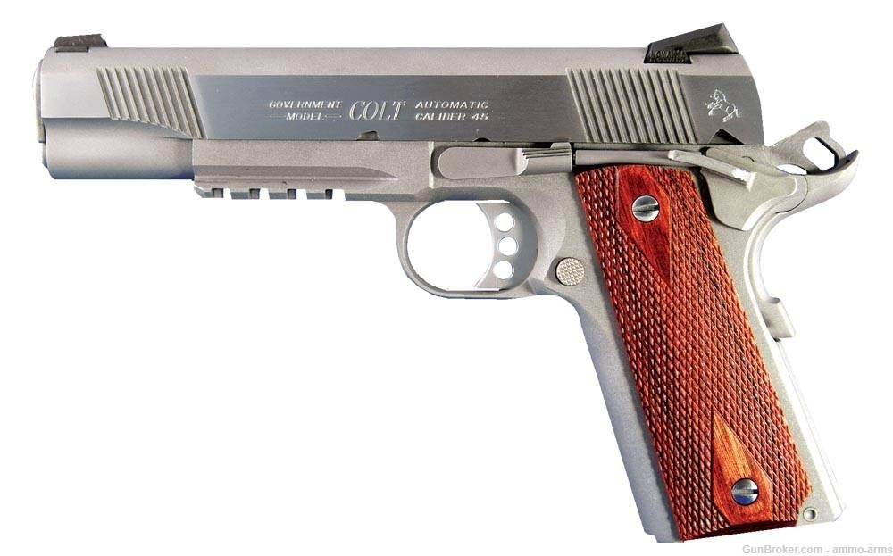 Colt 1911 Rail Gun .45 ACP 5" Stainless / Rosewood 8 Rds O1070RG-img-1