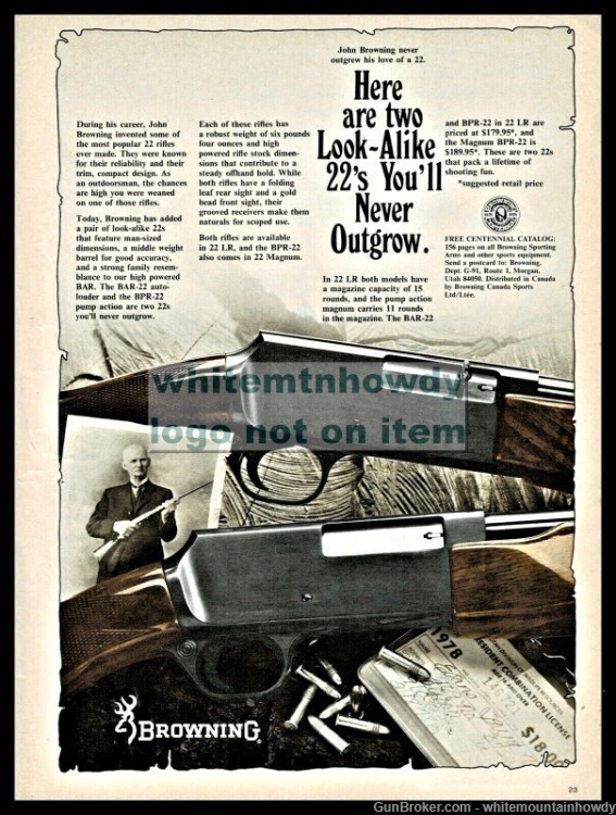 1978 BROWNING BAR and BPR .22 Rifle PRINT AD Vintage Gun Advertising-img-0