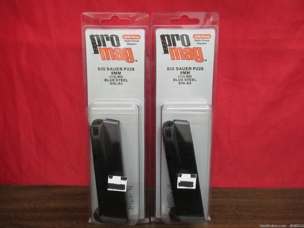 2 Pro Mag 9mm 13 Round Magazines for Sig Sauer P228 Blued Steel-img-0