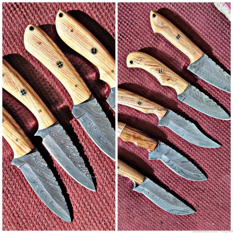 Damascus FULL TANG skinners. Rosewood or Olive wood -img-3