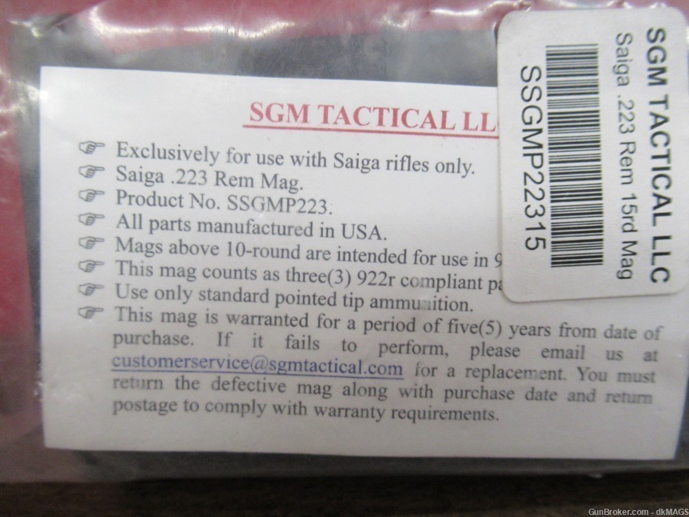Saiga Rifle .223 15 Round Magazine By SGM Tactical usa Black Polymer-img-3