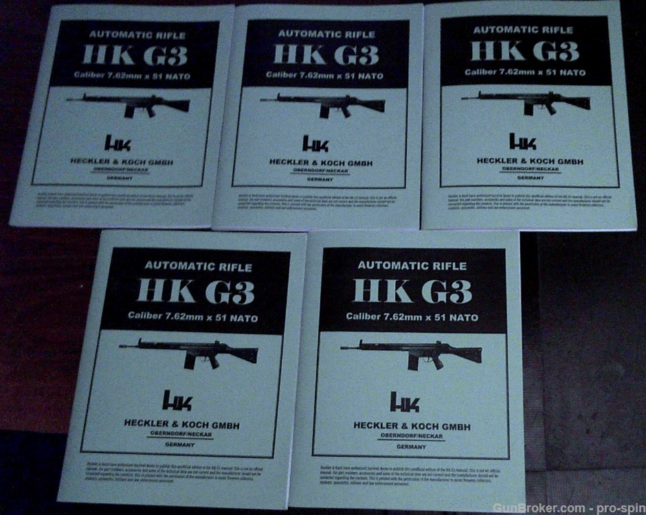 5 NEW Copies of Automatic Rifle HK G3 Caliber 7.62 mm x 51 NATO Manual -img-0
