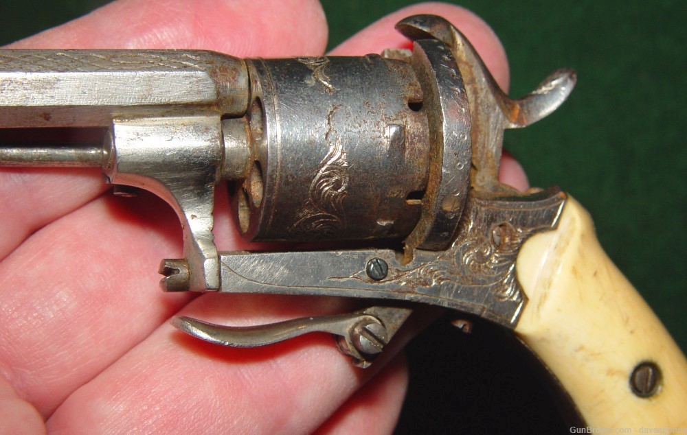 Rare Antique Tiny Engraved 5mm Belgian Pinfire Revolver-img-6