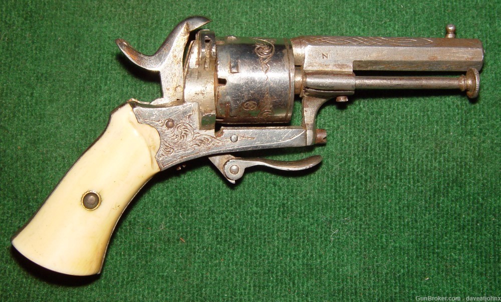 Rare Antique Tiny Engraved 5mm Belgian Pinfire Revolver-img-2