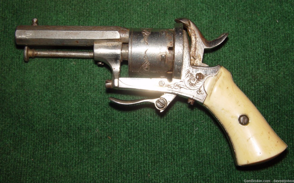 Rare Antique Tiny Engraved 5mm Belgian Pinfire Revolver-img-1