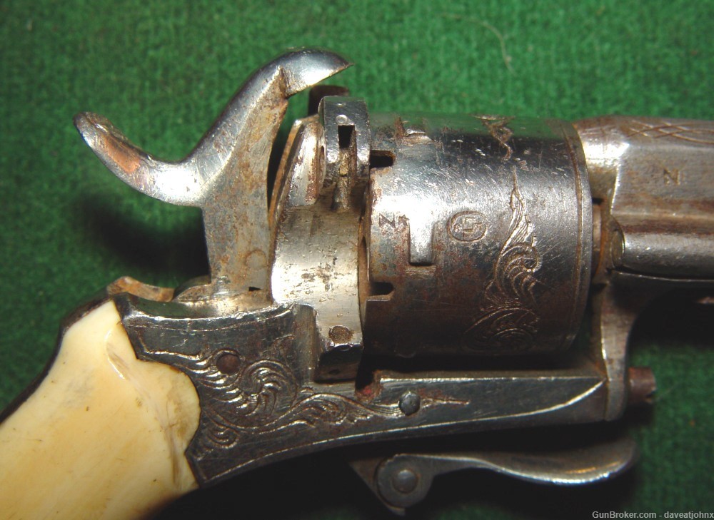 Rare Antique Tiny Engraved 5mm Belgian Pinfire Revolver-img-3