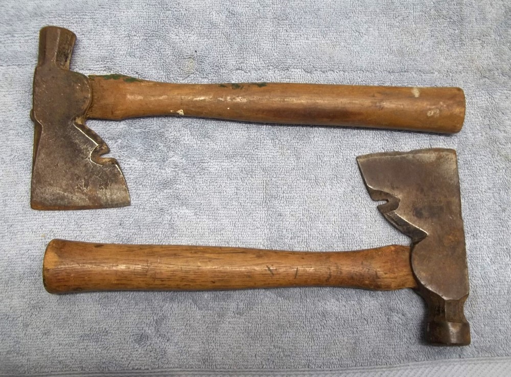 PAIR of Vintage Hand Axe Hatchets 14" Handles  Hunt Camp Prep Survival-img-0