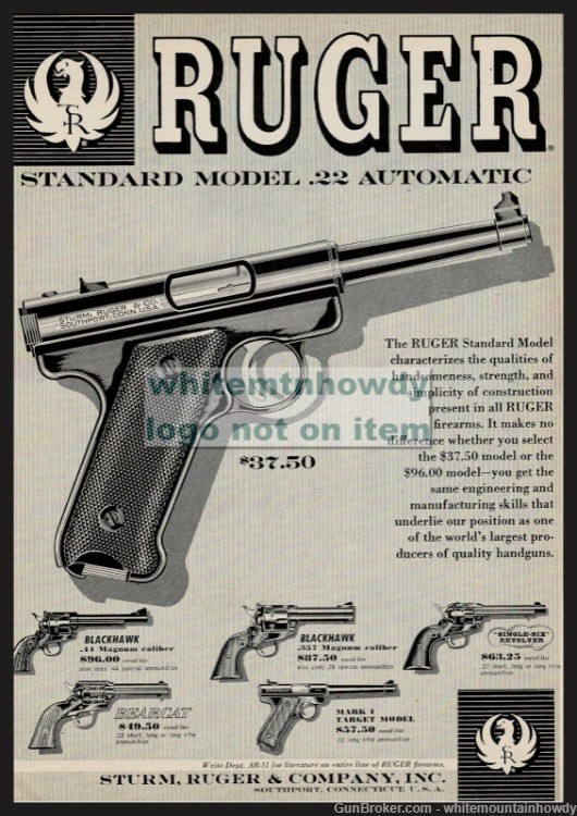 1958 RUGER Standard Model .22 Automatic Pistol PRINT AD-img-0