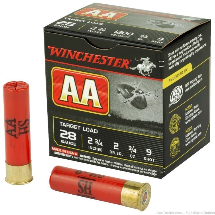 Winchester AA Target Load 28 Ga. 2.75" 1200 fps 3/4 oz. #9 Shot - 25 Rounds-img-0