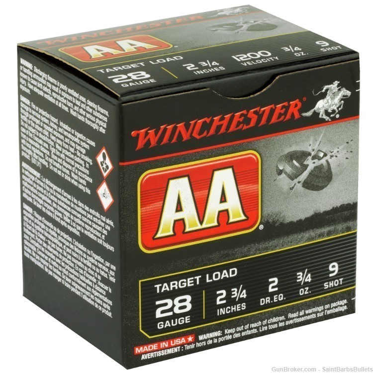 Winchester AA Target Load 28 Ga. 2.75" 1200 fps 3/4 oz. #9 Shot - 25 Rounds-img-1