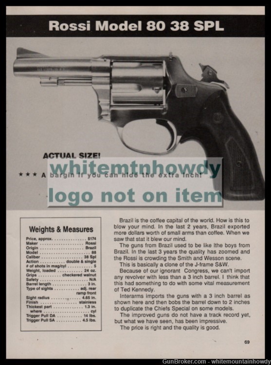 1986 ROSSI Model 80 .38 Special Revolver Very Collectible Evaluation Page-img-0