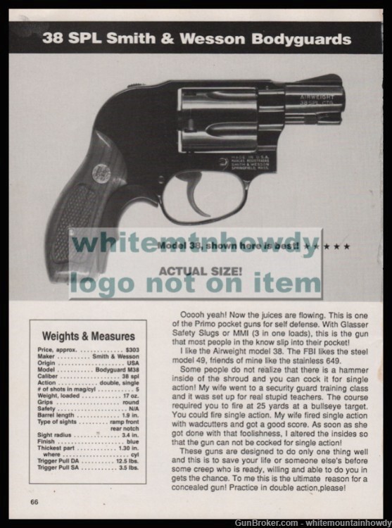 1986 SMITH & WESSON Bodyguar 38 Revolver Very Collectible Evaluation Page-img-0