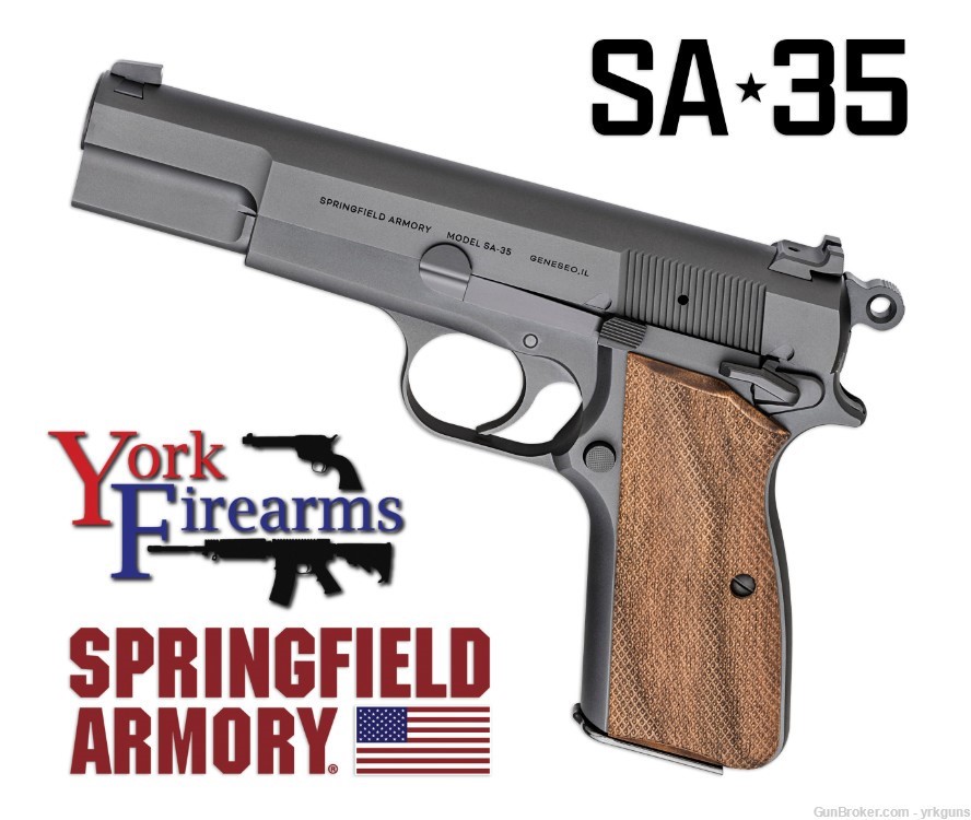 Springfield Armory SA-35 9mm 4.7" Walnut 15R Matte Blue Handgun NEW HP9201-img-0