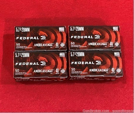 Federal 40gr 5.7x28mm Pistol/Rifle Ammunition-4 Boxes of 50rds (200rds)-img-0