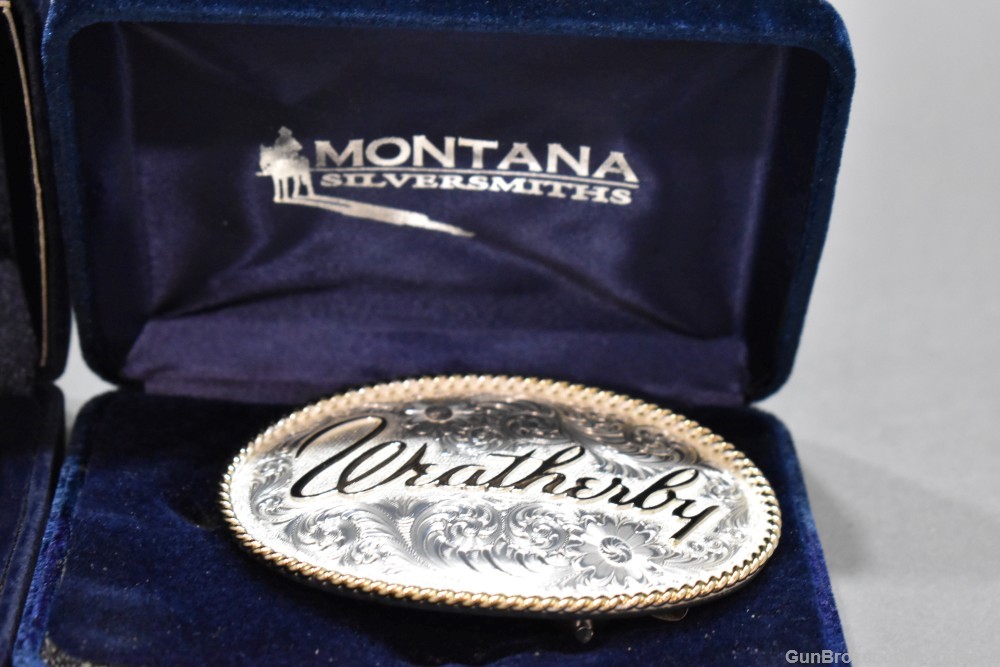 2 Montana Silversmiths Weatherby Belt Buckles W Boxes-img-4