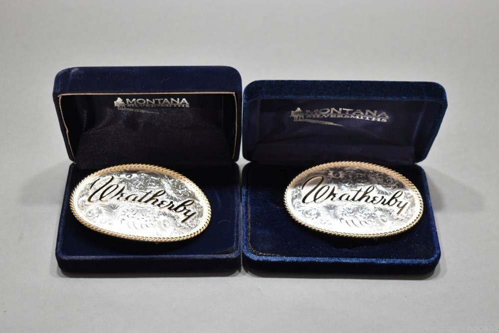 2 Montana Silversmiths Weatherby Belt Buckles W Boxes-img-0