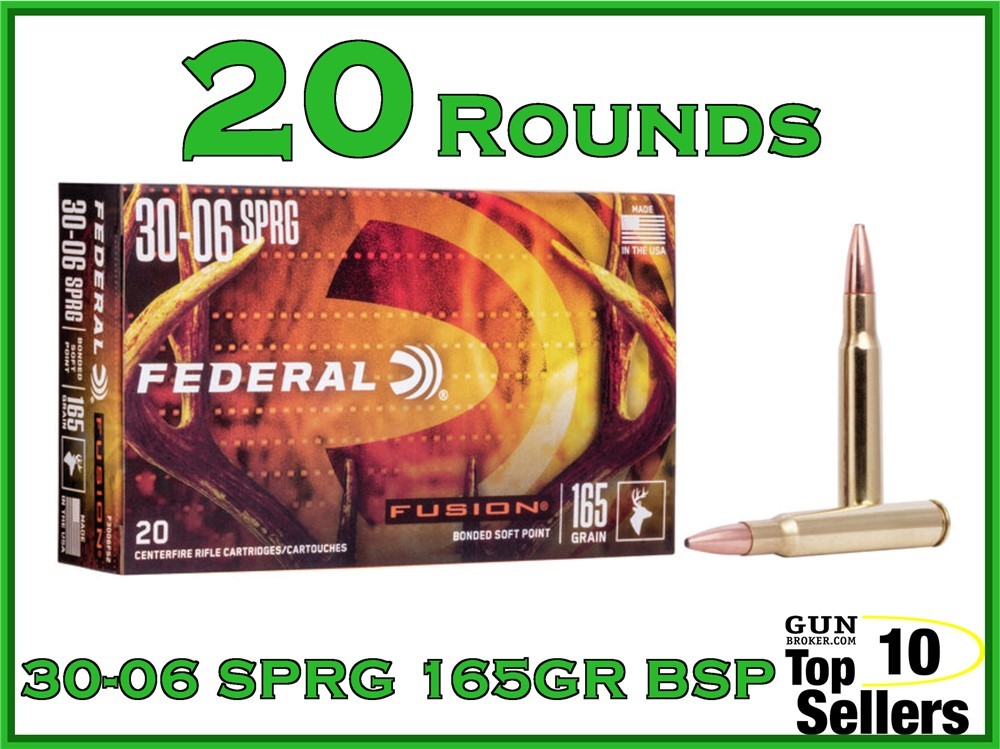 Federal Fusion 30-06 165GR bonded soft point F3006FS2 3006 big game load-img-0