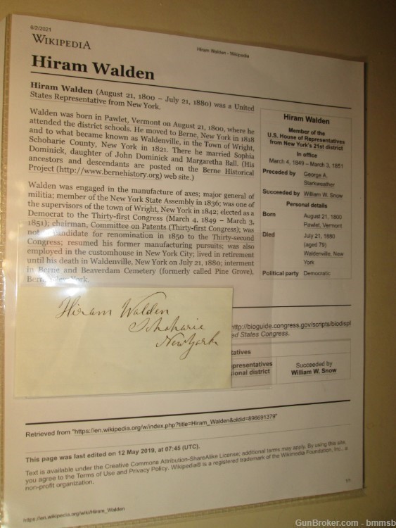 Autograph of U.S. Rep. Hiram Walden, State of New York, 1800-1880-img-0