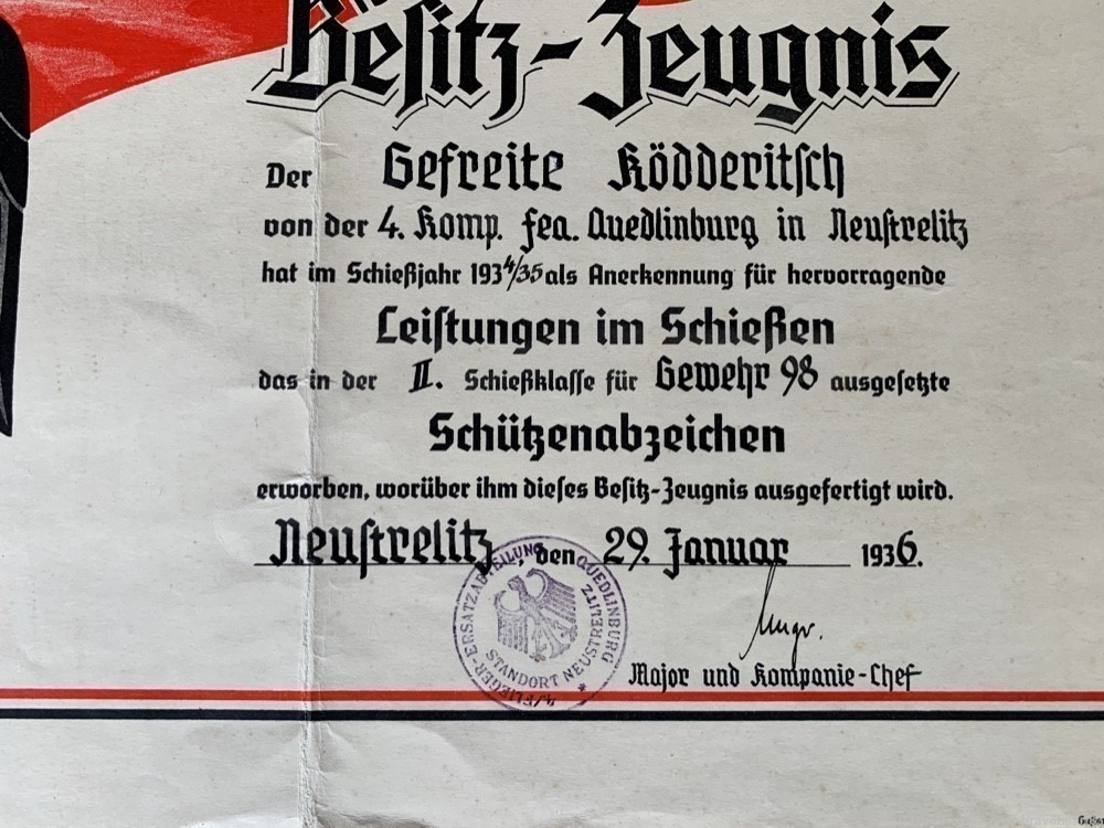 German WWII Shooting Award Document 1936 Original -img-1