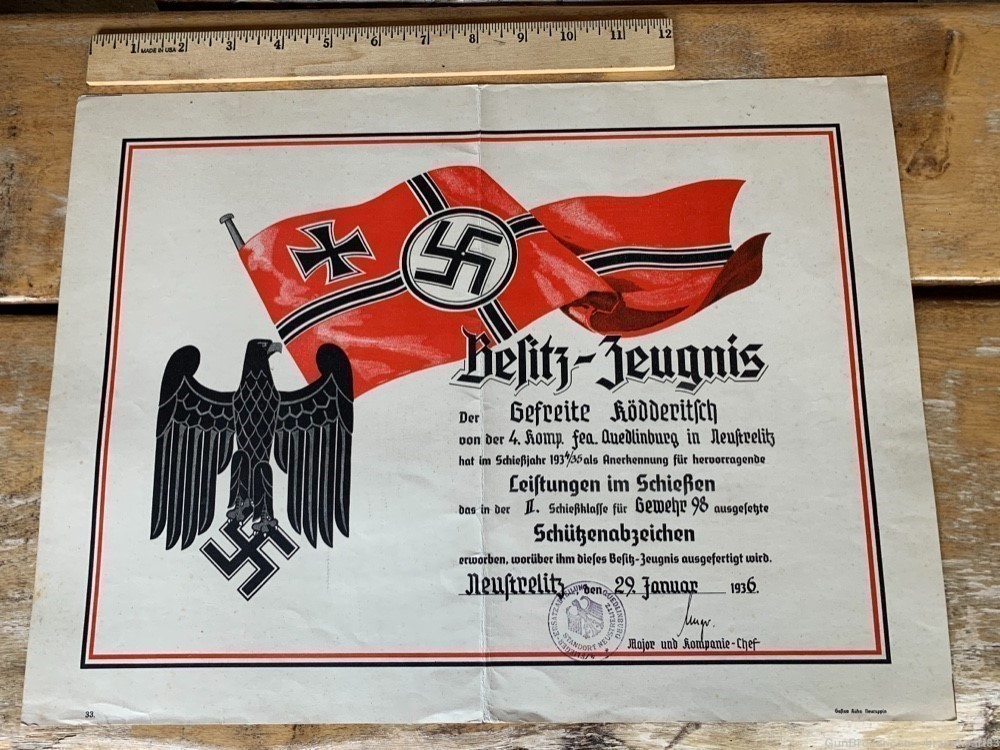 German WWII Shooting Award Document 1936 Original -img-0
